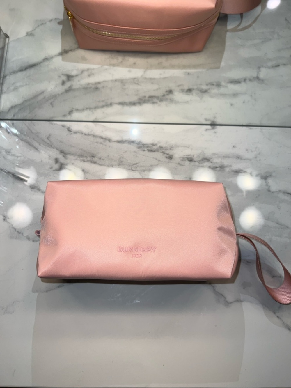 Burberry Pink Satin Cosmetic Pouch with Gold Zipper